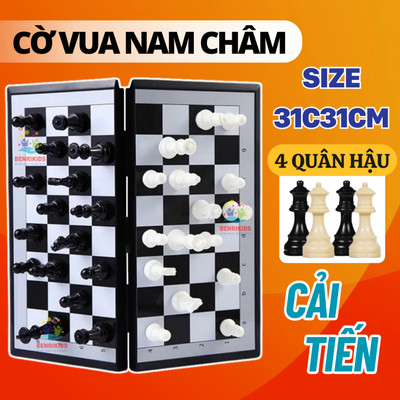 Bộ Cờ Vua Nam Châm Phiên Bản Cải Tiến 4 Quân Hậu Benrikids Có Bàn Cờ Size 32x32cm Gấp Gọn Tiện Lợi