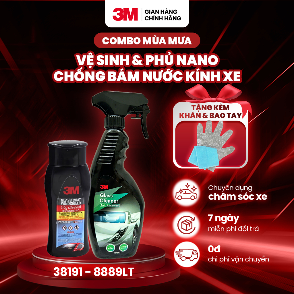 [Combo Tiết Kiệm ] Vệ Sinh Kính Xe Hơi - Phủ Nano Kính Chống Bám Nước Mưa 3M - Chính Hãng