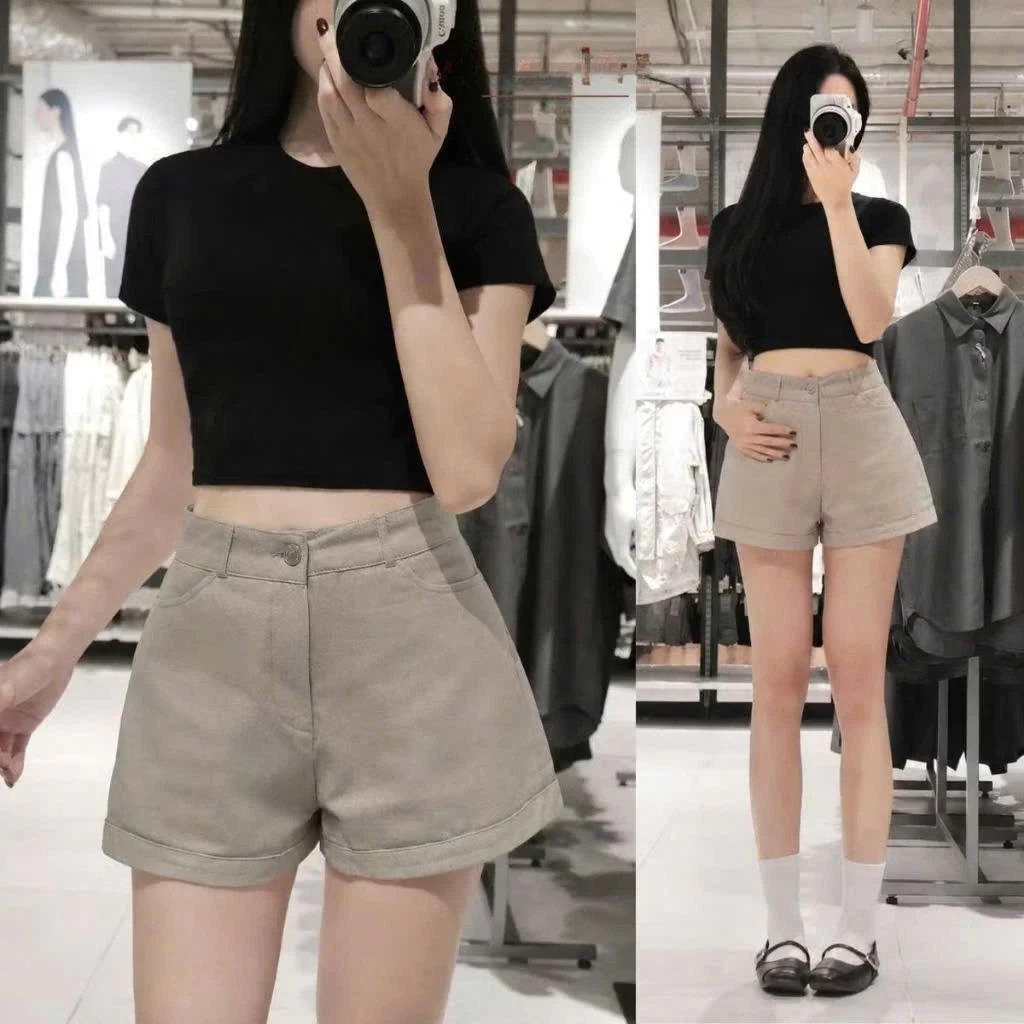 Quần Short Kaki Bigsize Cạp Cao Dáng A, Quần Đùi Nữ Basic Tôn Dáng Che Bụng Hải Yến 280