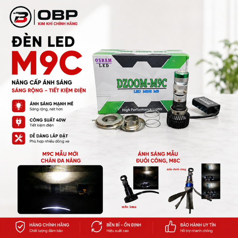 Bi Cầu LED chuyên cho xe Dream M9C DZOOM-R02 45W – Pha Gom Xa, Cos Cắt Nét Cho Xe Máy, Chân M5