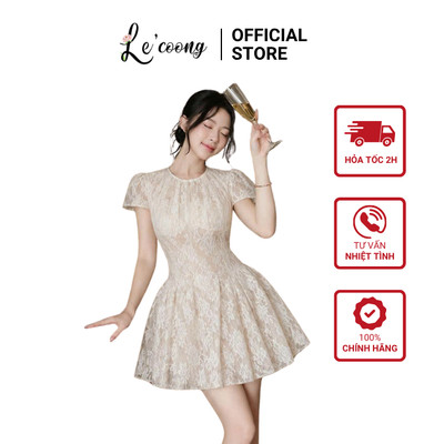 Váy Tiểu Thư Tay Con Ren Hoa LECOONG V886 Váy Đẹp Xòe Bồng Sang Chảnh