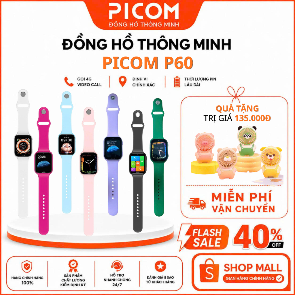 Đồng Hồ Thông Minh Picom P60 Định Vị Trẻ Em Lắp Sim Nghe Gọi Độc Lập Smartwatch