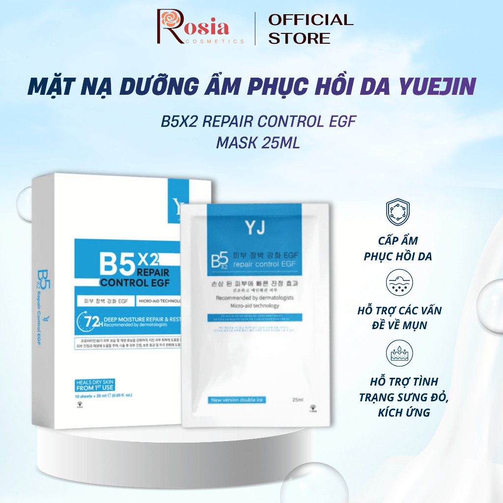 Mặt Nạ Dưỡng Ẩm Phục Hồi Da Yuejin B5x2 Repair Control EGF Mask 25ml - Mẫu Mới (Hàng Cty) -Rosia