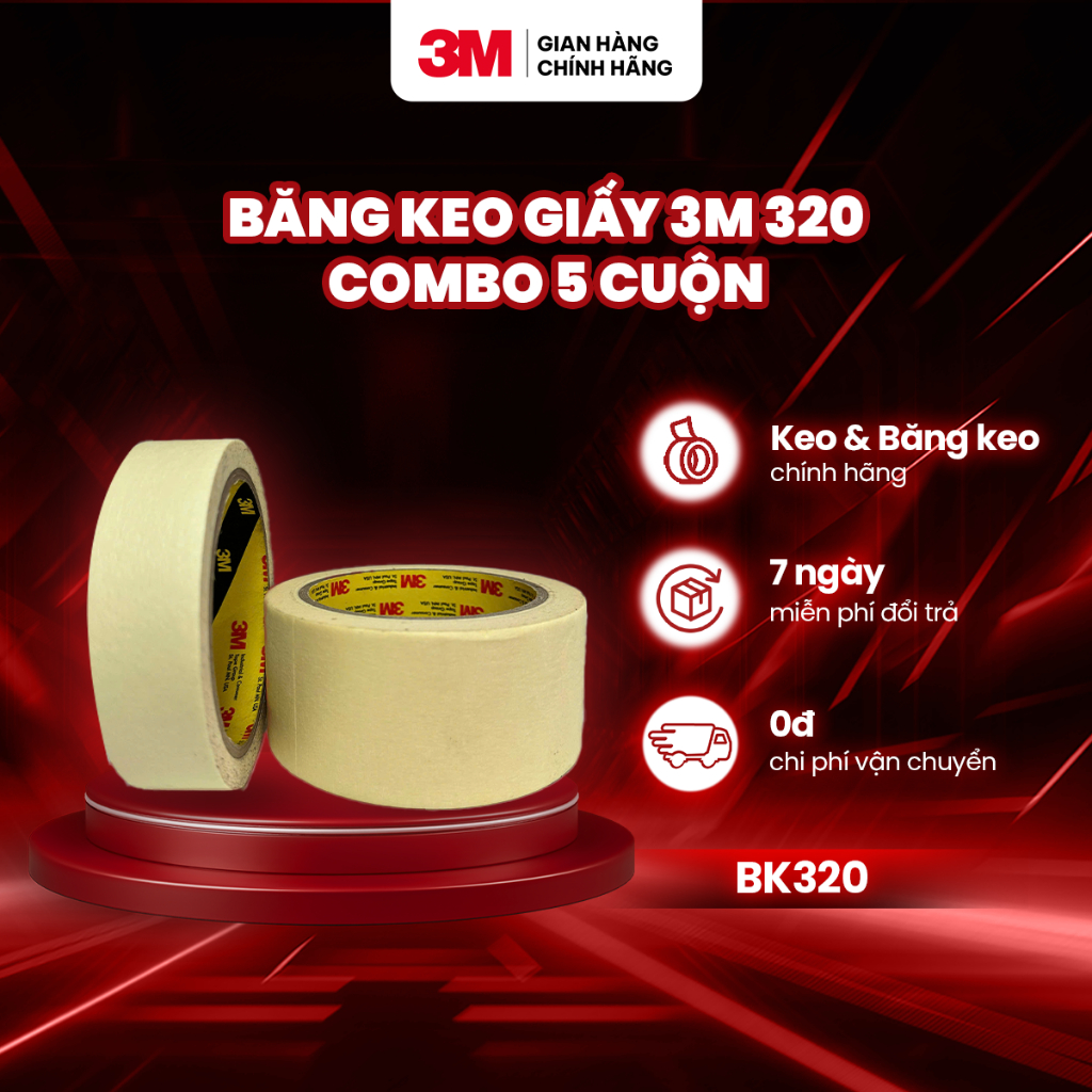 Băng keo giấy 3M 320 (combo 5 cuộn)