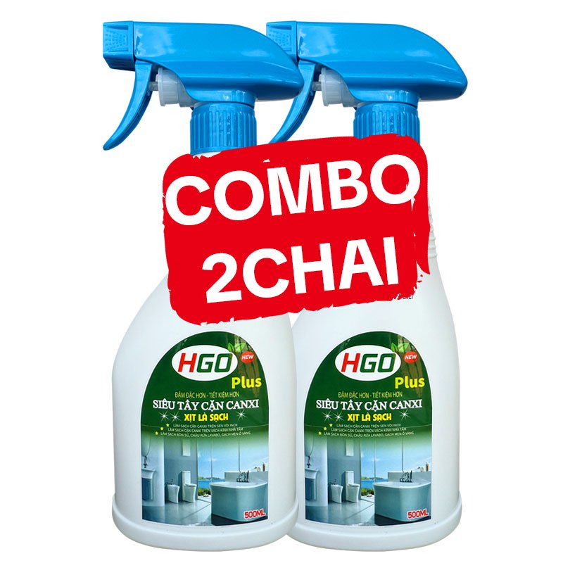 [COMBO 2] Tẩy Cặn Canxi Nhà Tắm HGO PLUS, Làm Sạch Kính, Vòi Sen, Bồn Sứ, Gạch Men, Gương Soi 500ML