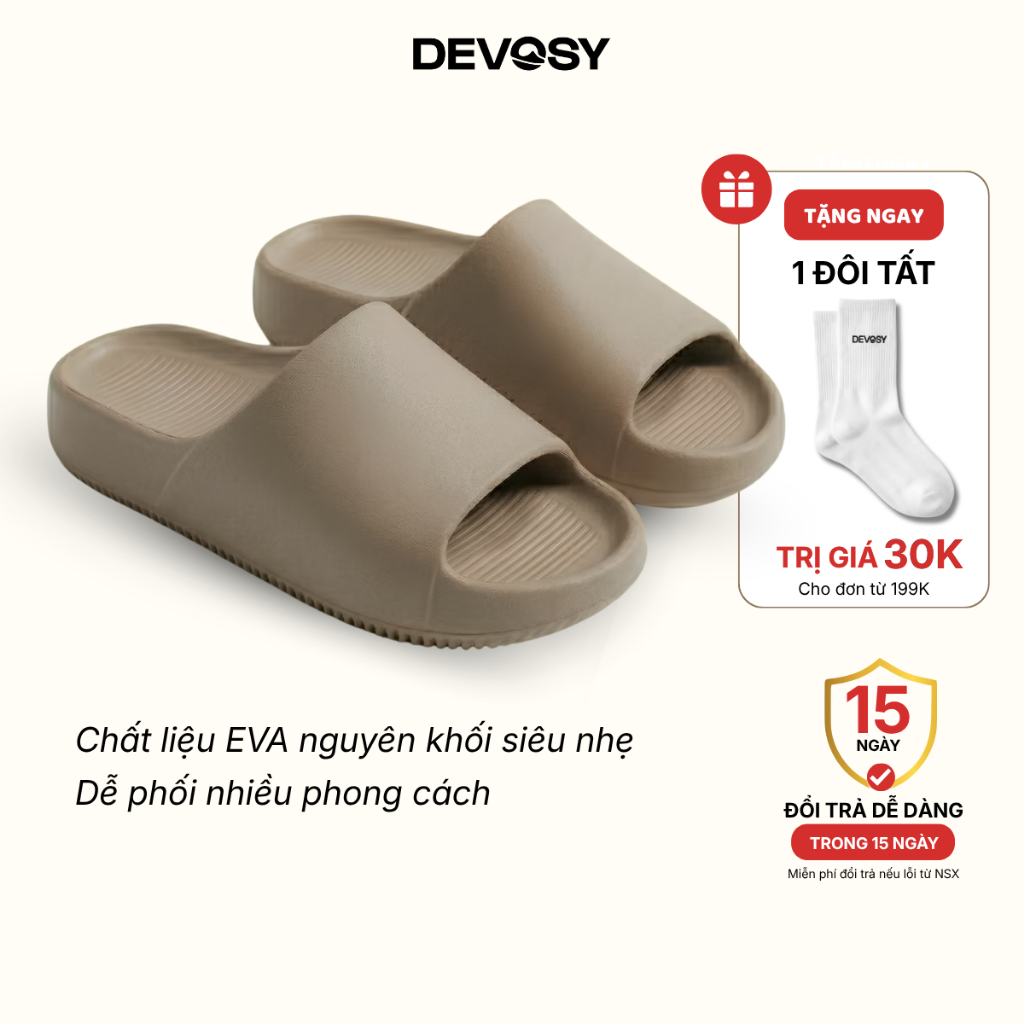 Dép Bánh Mì DEVOSY Nam Nữ Đế Cao 3.5cm, Đế Bằng, Chất Cao Su EVA Mềm Đi Êm, Chống Trơn Trượt - HQ011