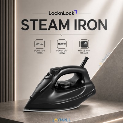 [ShopeeVip T9] Bàn Ủi Hơi Nước LocknLock Mặt Đế Phủ Gốm Ceramic ENI334BLK 220ml, Hàng Chính Hãng – JoyMall