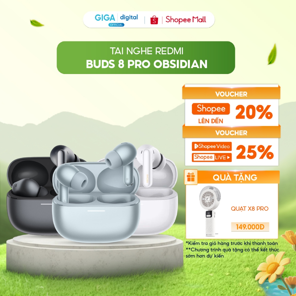 Tai nghe Bluetooth Xiaomi Redmi Buds 8 Pro - Khử ồn AI - Hi-Res Audio - Kết nối hai thiết bị