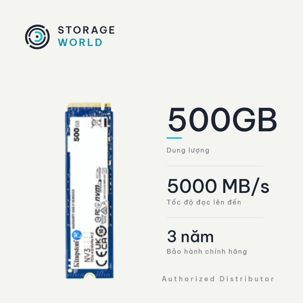 Ổ Cứng Gắn Trong SSD Kingston NV3 500GB PCIe Gen 4x4 NVMe M.2 2280 (SNV3S/500G) Read 5000MB/s