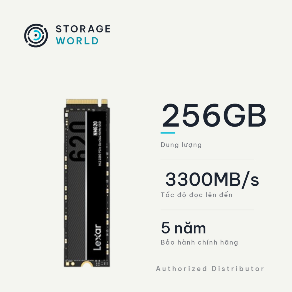 Ổ Cứng Gắn Trong SSD Lexar NM620 256GB M.2 2280 NVMe PCIe Gen3x4 Tốc Độ Đọc 3300MB/s Hiệu Năng Cao