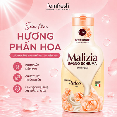 Sữa Tắm Malizia Hương Phấn Hoa Dưỡng Ẩm Làm Mềm Da Hương Thơm Dịu Nhẹ 1000ml