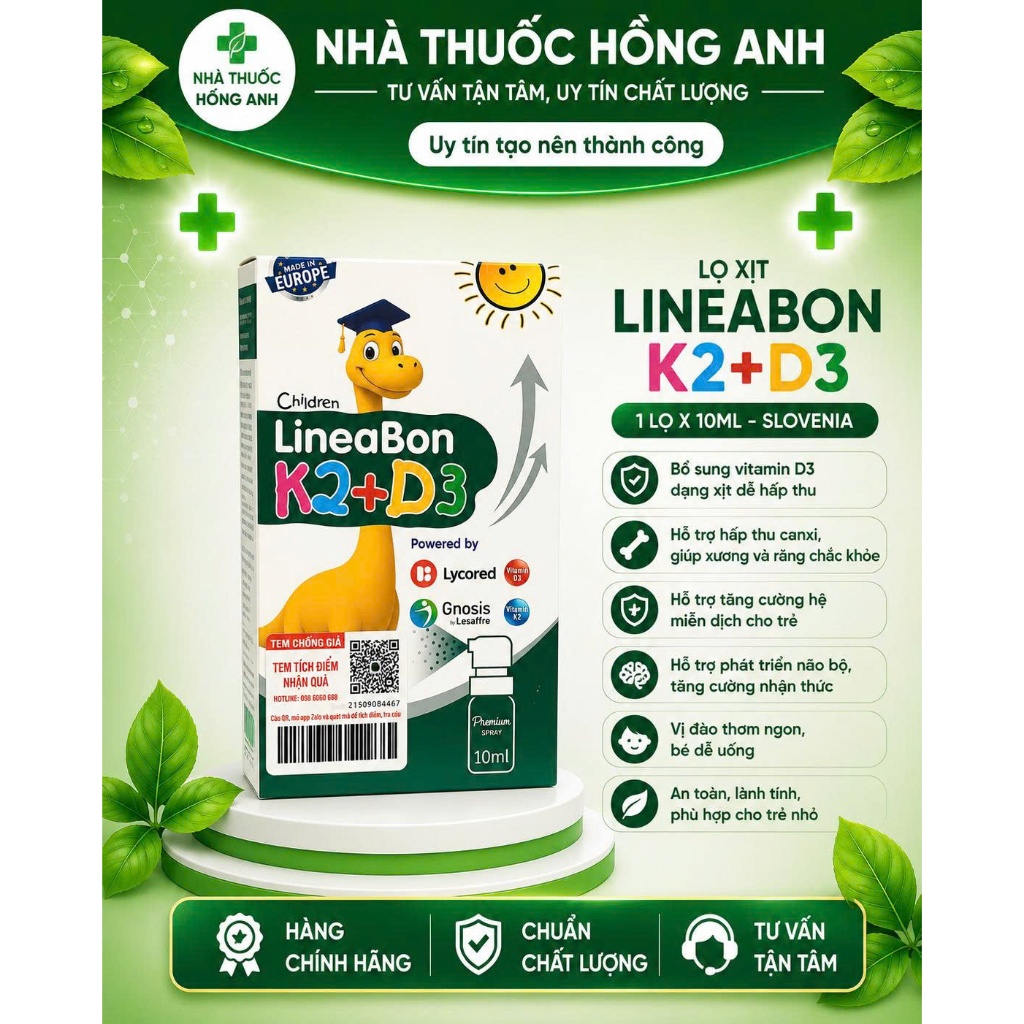 Vitamin D3 K2 Lineabon dạng xịt ergo pharma (C/10ml)- Slovenia