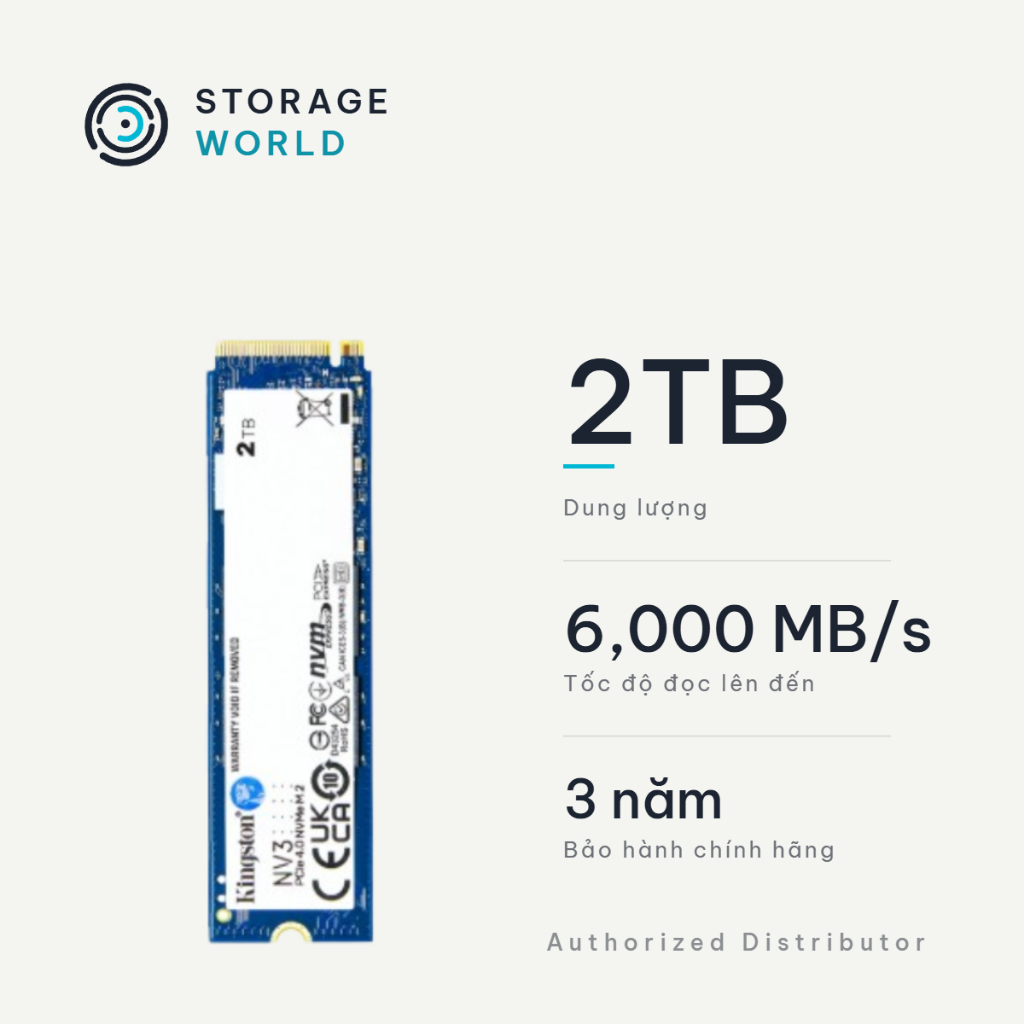 Ổ Cứng Gắn Trong SSD Kingston NV3 2TB PCIe 4.0 x4 M.2 NVMe (SNV3S/2000G) - Tốc Độ Cao Cho PC & Lapto