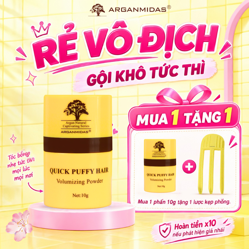 Phấn tóc kiềm dầu tạo phồng Arganmidas 10g, bột tạo phồng chân tóc chống bết tóc, giữ tóc bồng bềnh tự nhiên