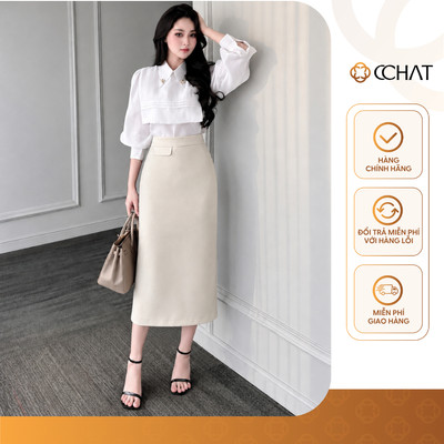 Chân Váy 𝐂𝐂𝐇𝐀𝐓 Dáng Suông Delicato 80 Nắp Túi Giả Chất Liệu Tuytsi Cao Cấp 16CDS2067ST