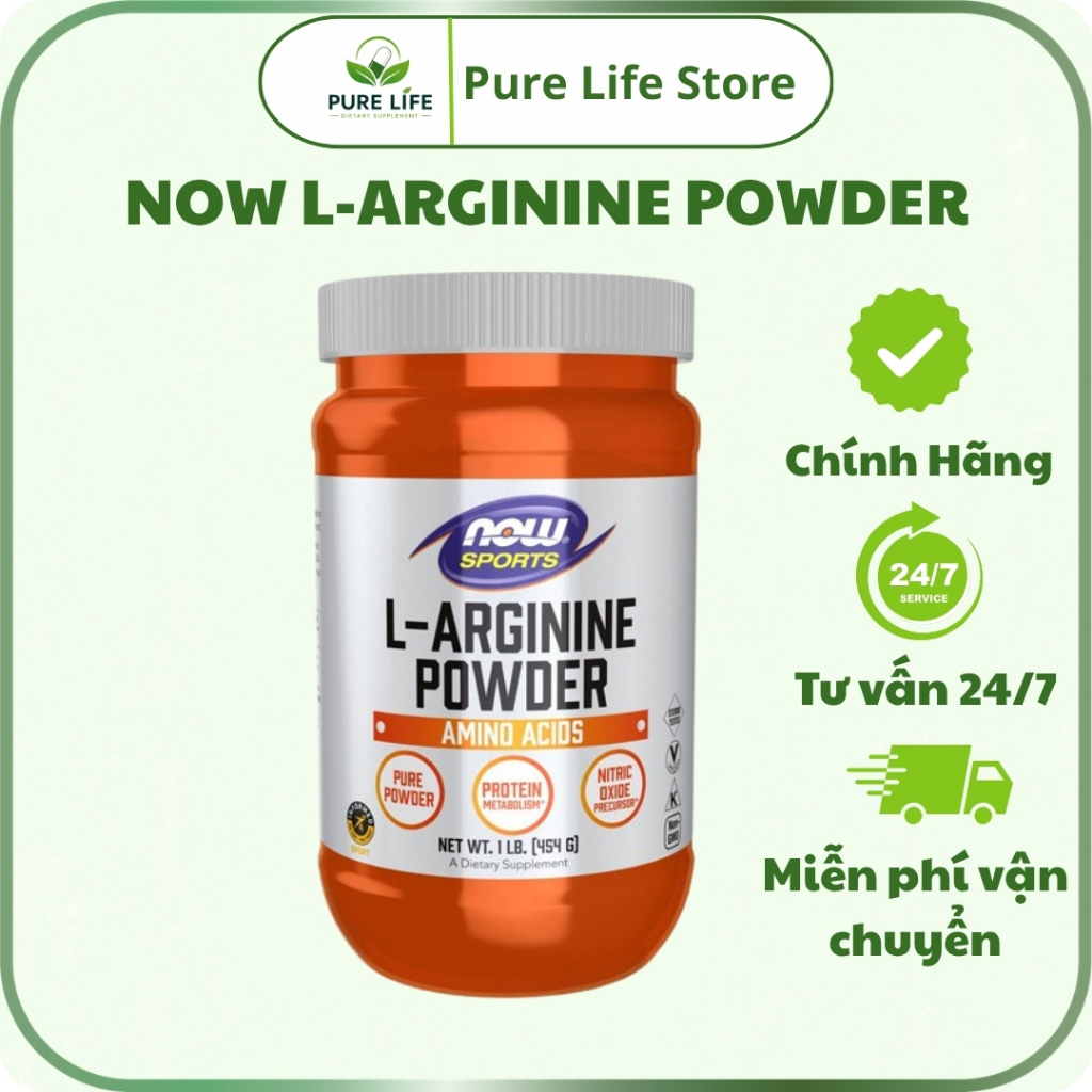 NOW L-Arginine Powder, 1 Lb. hỗ trợ lưu thông máu, tăng hiệu suất tập luyện và sức khỏe tim mạch