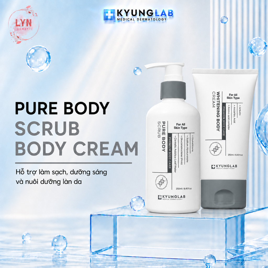 Kem trắng da body Kyunglab ,Whitening Body Cream - Tẩy Da Chết Pure Body Scrub ,Dưỡng Trắng Da