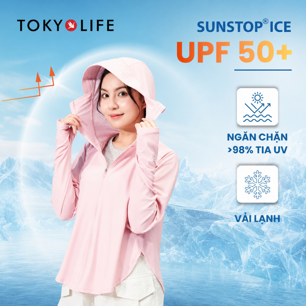 [KOL x TokyoLife]  Áo khoác chống nắng chống tia UV Nữ SunStop Ice làm mát mũ rộng vành 40003400 F9U