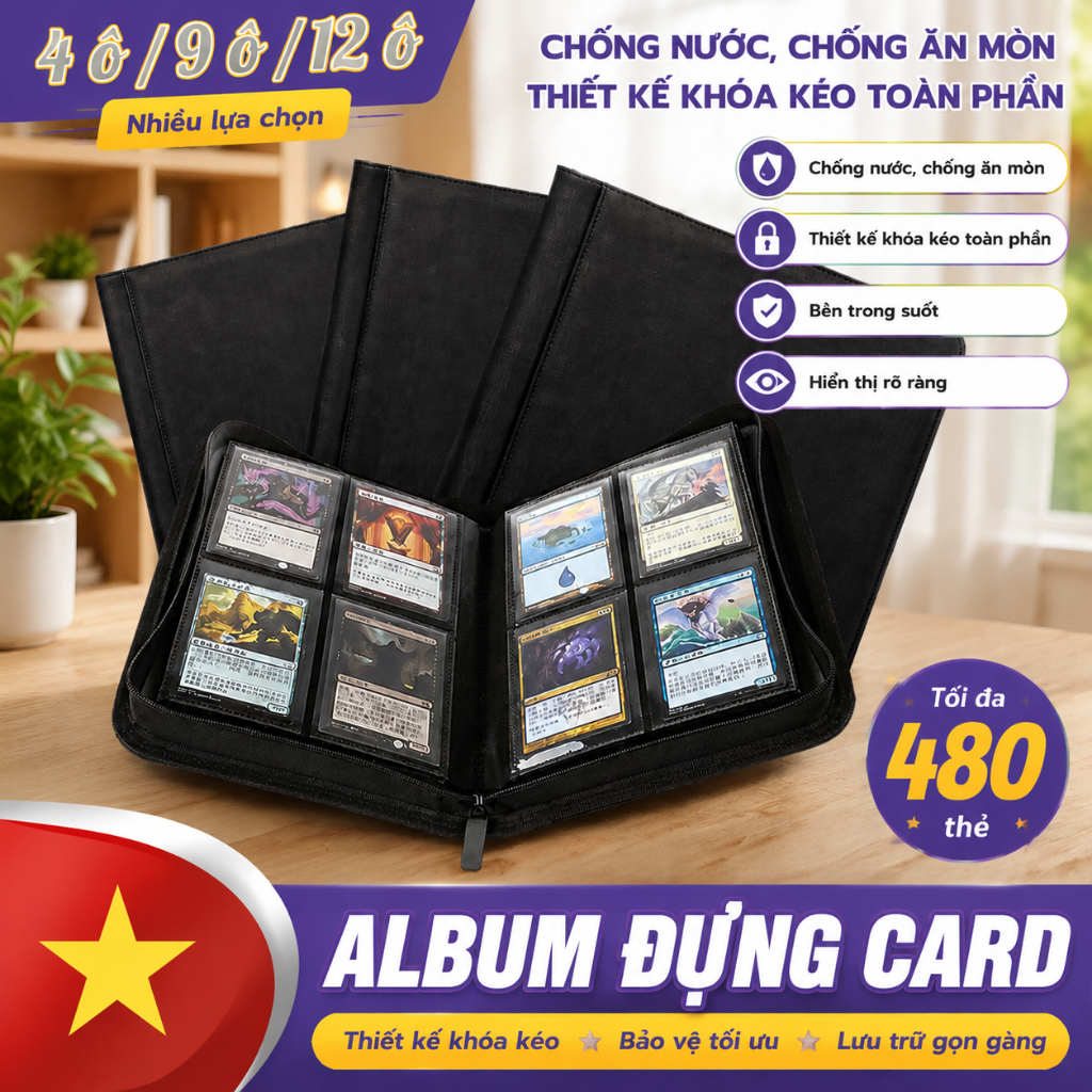👍Sổ đựng card PU cao cấp, Album đựng card game Pokemon Yugioh, Binder bảo vệ thẻ bài sưu tập tiện lợ