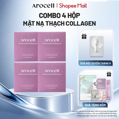 Combo 4 Hộp Mặt Nạ Thạch Collagen Cải Thiện Đàn Hồi Dưỡng Ẩm Sáng Da Arocell Super Power Mask  | 1 Hộp 4 Miếng