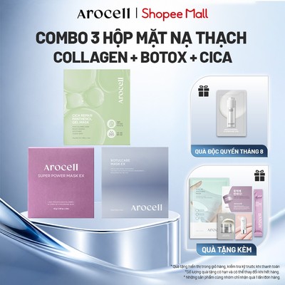 Combo 3 Hộp Mặt Nạ Thạch Arocell Collagen Botox Cica Cấp Ẩm Làm Dịu Phục Hồi Nâng Cơ | Hộp 4 Miếng