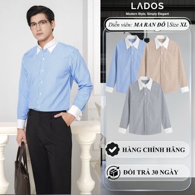Áo Sơ Mi Cufflink Nam Sọc Dọc Phối Cổ Trắng LADOS-28193 Form Regular, Kiểu Button Down Lịch Lãm
