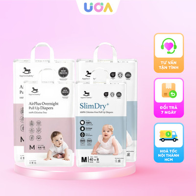 [COMBO 2 TÚI MEGA] Bỉm tã dán quần Applecrumby Overnight - Slimdry Easyday Mega đủ size cho bé