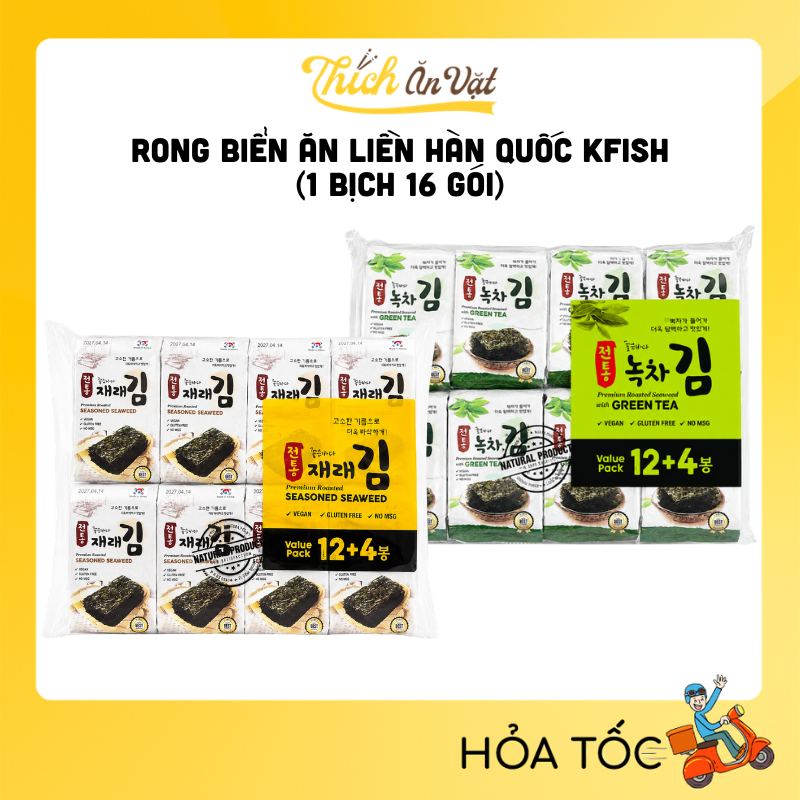 Rong Biển Ăn Liền Hàn Quốc KFish Vị Trà Xanh/BBQ 16 Gói - Thích Ăn Vặt