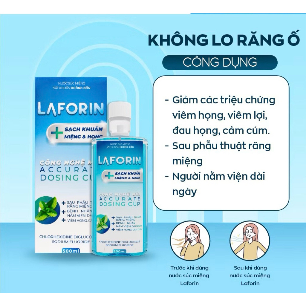 Nước Súc Miệng Sát Khuẩn LAFORIN 500ml Chính Hãng Ngăn Ngừa Viêm Họng Nhiệt Miệng