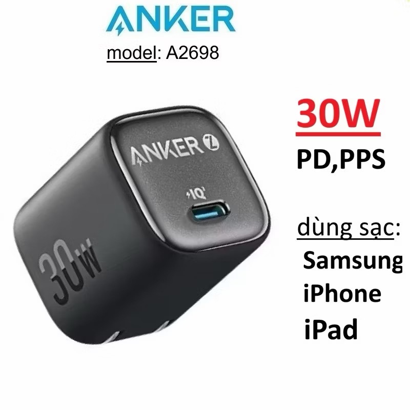 Củ sạc nhanh 30W Anker A2698 PD/PPS -Bảo Hành 12 tháng