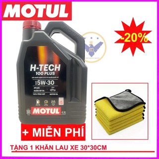 Dầu nhớt động cơ ô tô Motul H-Tech 100 Plus 5W-30 - can 4L + Tặng khăn lau xe ô tô