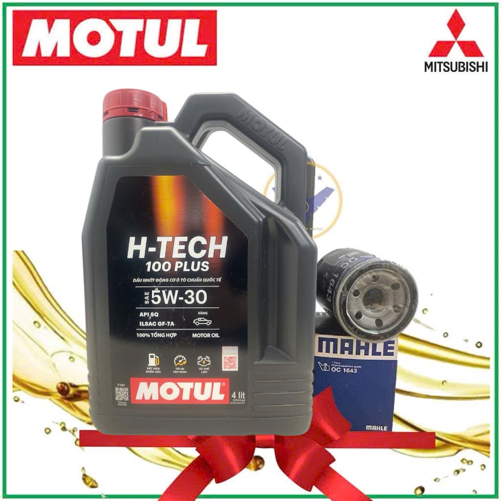 COMBO Dầu nhớt Motul H-Tech 100 Plus 5W-30 + Lọc nhớt Mahle OC- 1643 xe Mitsubishi Xpander, Xforce, 