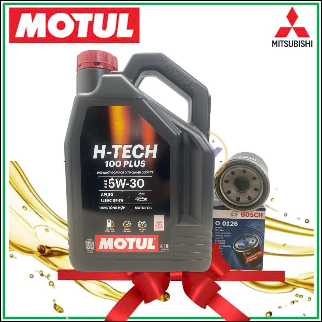 COMBO Dầu nhớt Motul H-Tech 100 Plus 5W-30 + Lọc nhớt Bosch 0126 xe Xpander, Xforce, Attrage, Mirage