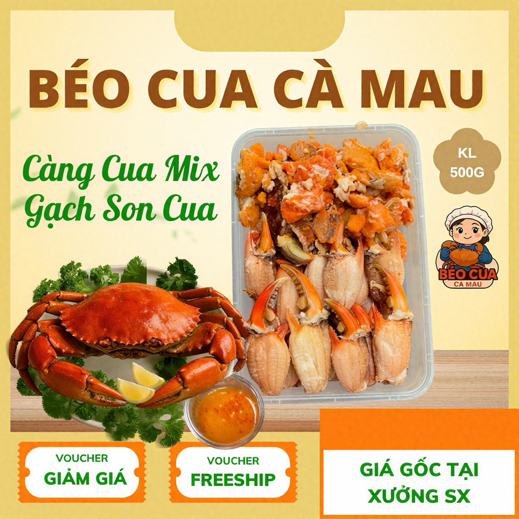 [HOẢ TỐC HCM] Combo Thịt Càng Cua Tươi Mix Gạch Cua 500G - Thịt Cua Tươi Bóc Sẵn - Chất Lượng Cao - 