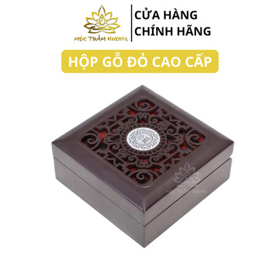 Hộp Gỗ Đỏ Đựng Trang Sức Vòng Tay Lót Lụa Vàng Cao Cấp 11x11x5cm - Mộc Trầm Hương MTH