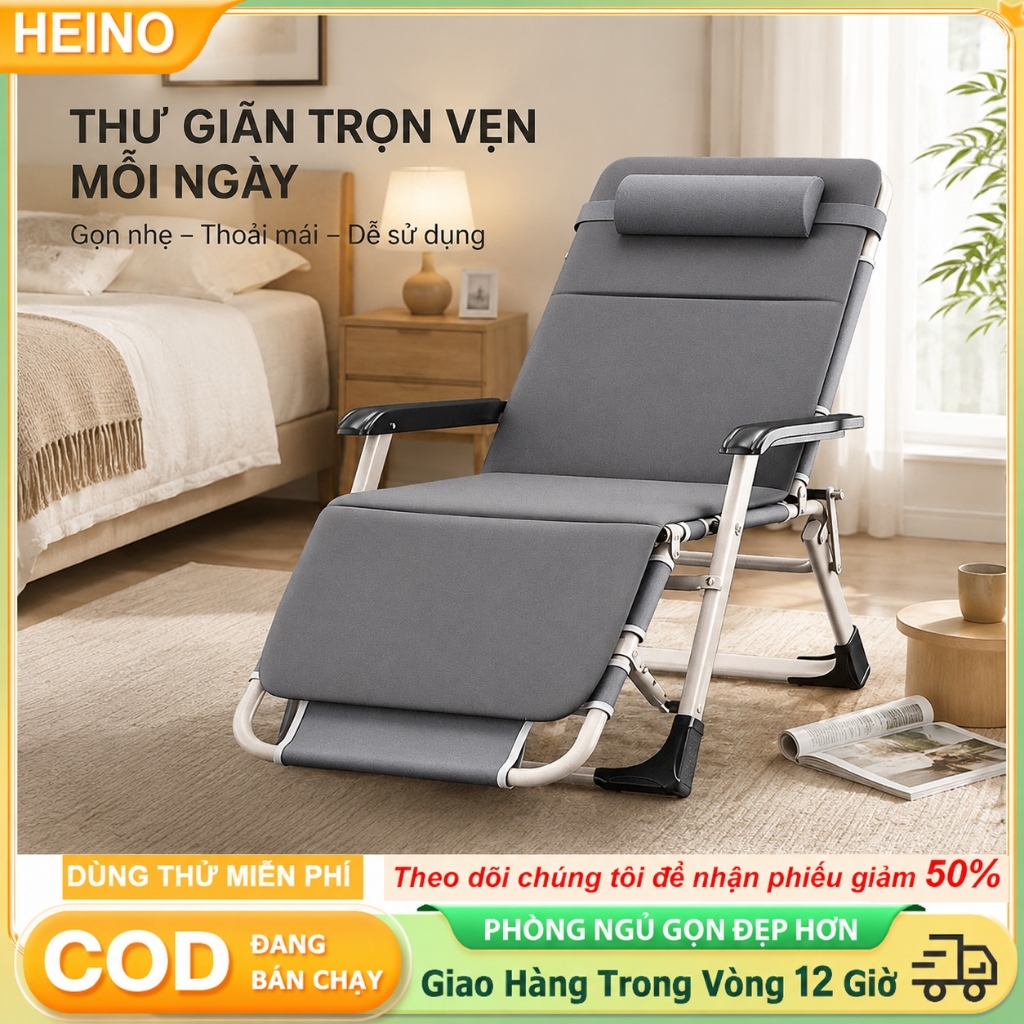 Ghế dựa ghế xếp tựa lưng HEINO vải Oxford ống thép tròn ống thép vuông ngủ trưa HENIO