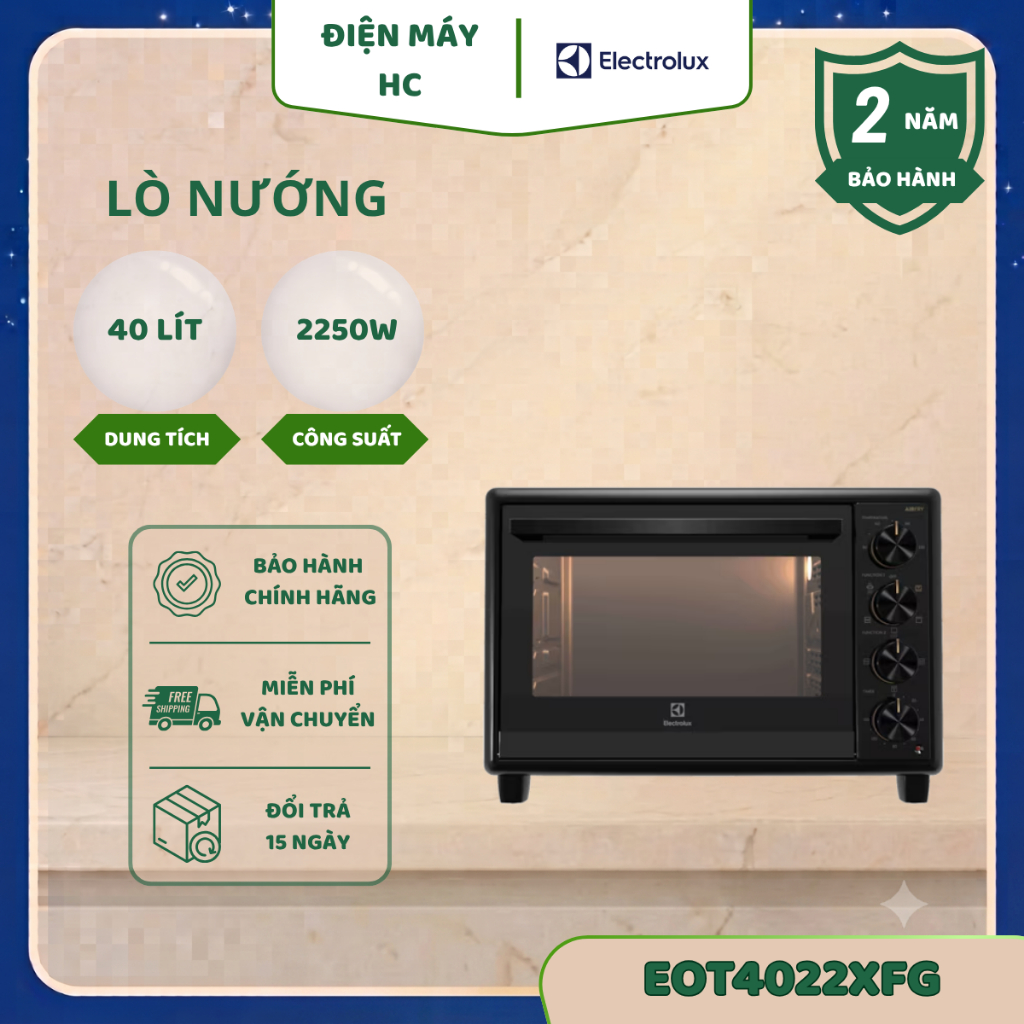 Lò Nướng Electrolux EOT4022XFG 40L – AirFry Chiên Không Dầu, Nướng Đối Lưu