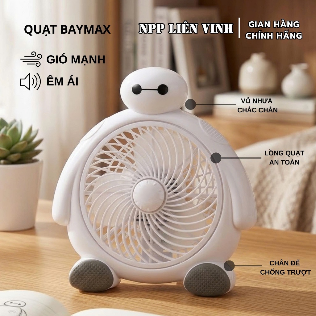 Quạt Để Bàn Mini Baymax Cắm Điện 220V Siêu Mát - Quạt Bàn Văn Phòng Nhỏ Gọn Tiện Lợi Chính Hãng