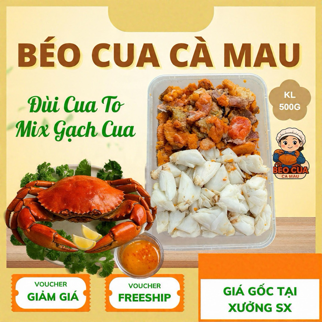 [HOẢ TỐC HCM] Combo Thịt Đùi Cua Tươi Mix Gạch Cua 500G - Thịt Cua Tươi Bóc Sẵn - Chất Lượng Cao - B