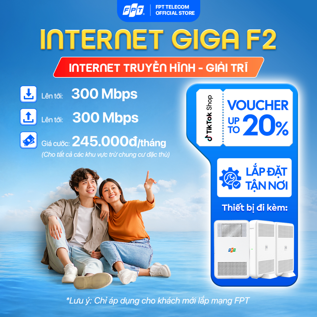 [GÓI 6T/12T] Gói Internet GIGA F2 | Sử dụng đến 8-12 thiết bị | Trang bị 01 Modem & 02 Access Point 