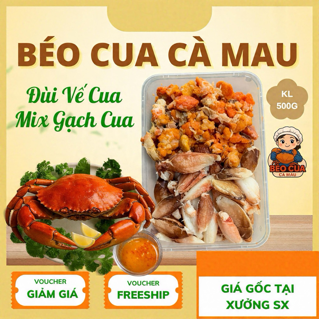 [HOẢ TỐC HCM] Combo Thịt Đùi Vế Cua Tươi Mix Gạch Cua 500G - Thịt Cua Tươi Bóc Sẵn - Chất Lượng Cao 