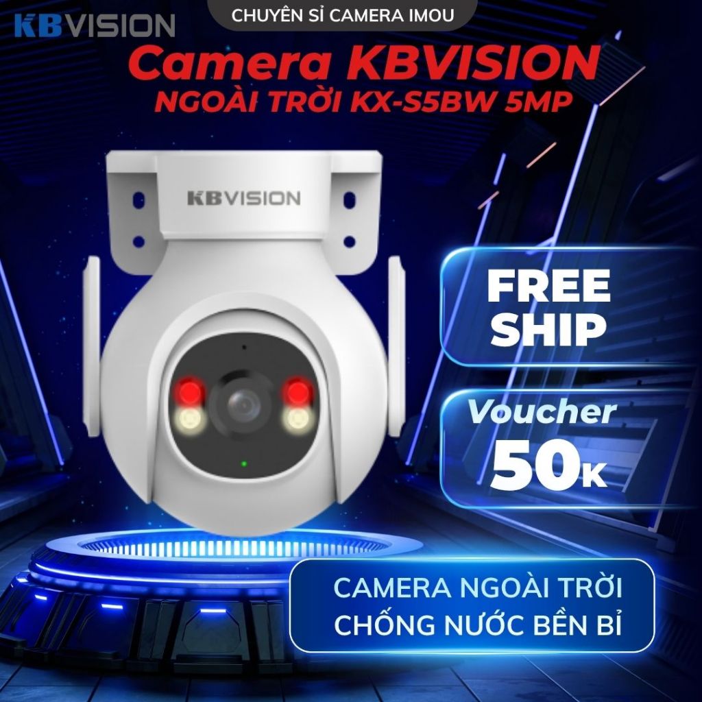 Camera wifi ngoài trời KBVISION KX-S5BW 5MP xoay 360 độ, xem đêm có màu, đàm thoại 2 chiều to rõ, BẢ