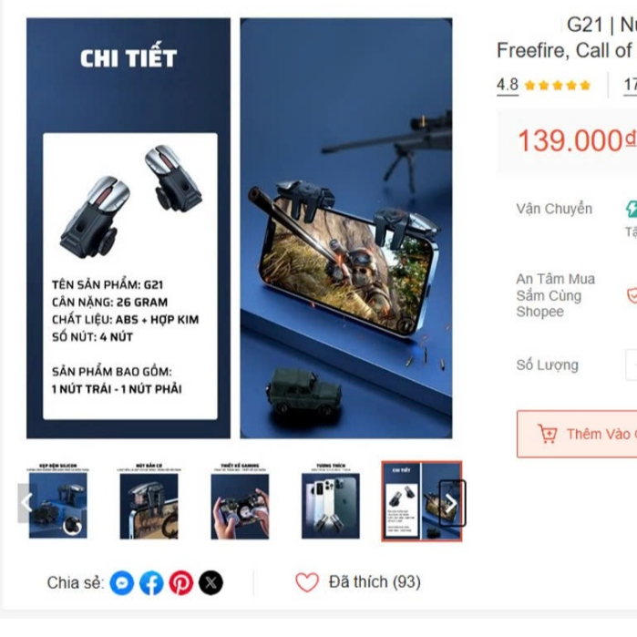 G21 Nút bắn chơi game bằng 6 ngón chơi PUBG Mobile, Freefire, Call of Duty ( mới 100% thanh lý )
