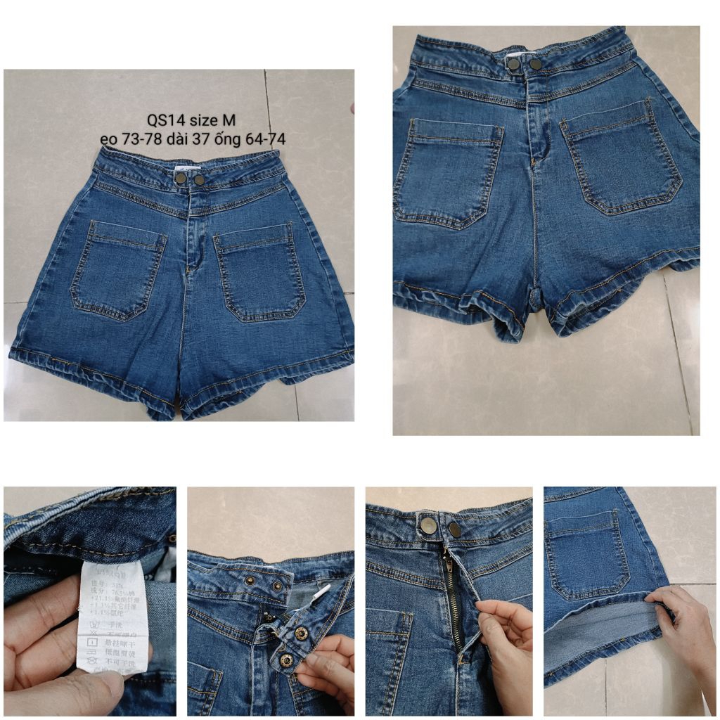 QS14#Quần Short Jean Nữ Cạp Cao 2 Cúc QS14 - Quần Đùi Bò 2HAND Độ Mới Cao Form Rộng Hack Dáng (Size 