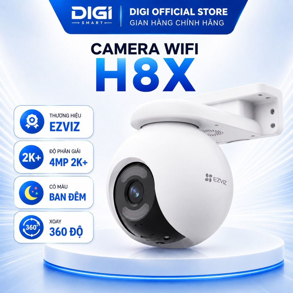 Camera Wifi EZVIZ H8X 2K+ 4MP Full Color, Xoay 360 Độ, Đàm Thoại 2 Chiều, Theo Dõi Chuyển Động