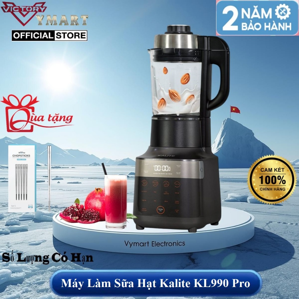 Máy Làm Sữa Hạt Cao Cấp Kalite KL990 Pro Cảm Biến Chống Trào, Sấy Khô Khử Khuẩn - Hàng Chính Hãng