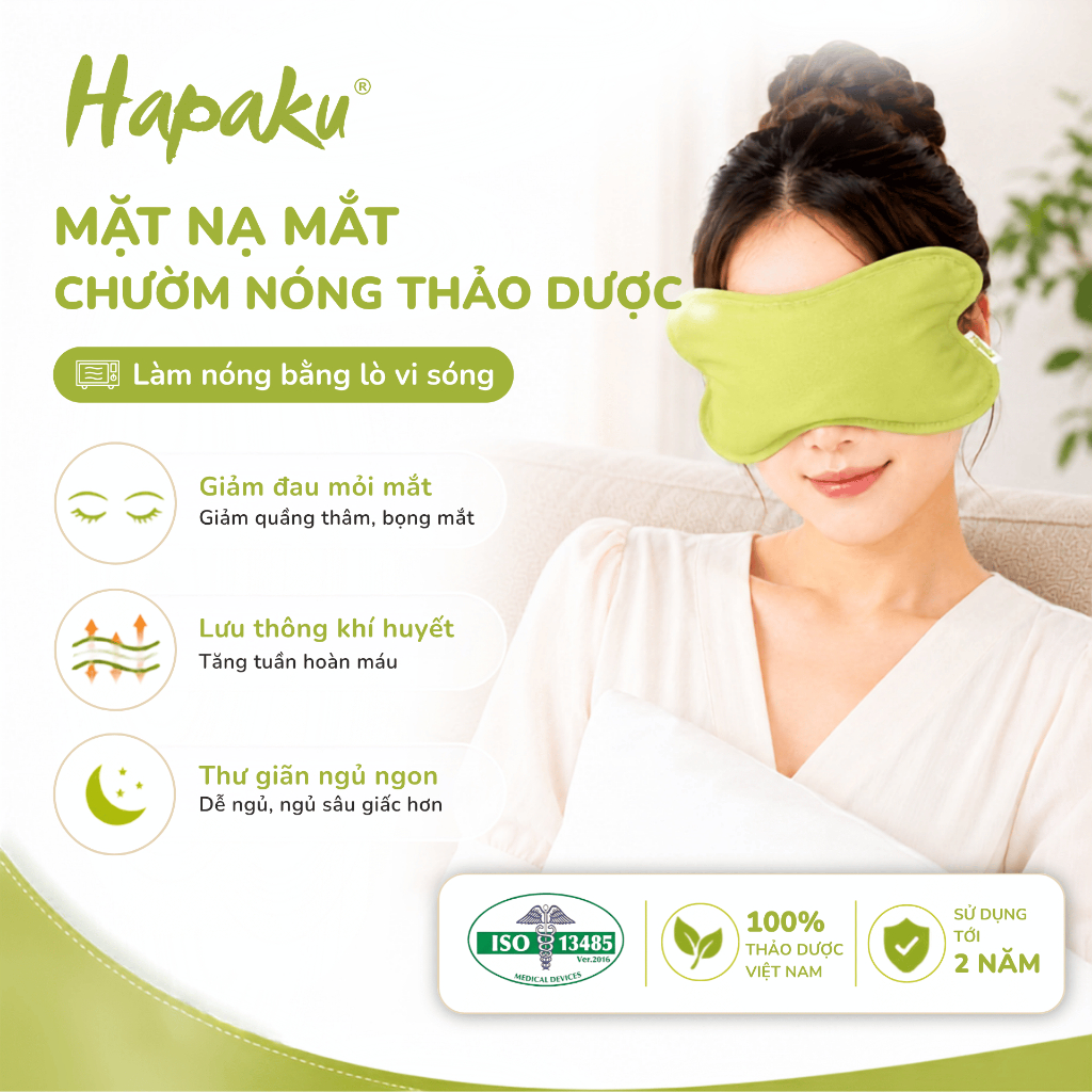 Mặt Nạ Mắt Chườm Nóng Thảo Dược HAPAKU, Bịt Mắt Ngủ Thảo Dược, Mặt Nạ Mắt Nóng Thảo Dược, Thư Giãn Mắt, Massage Mắt
