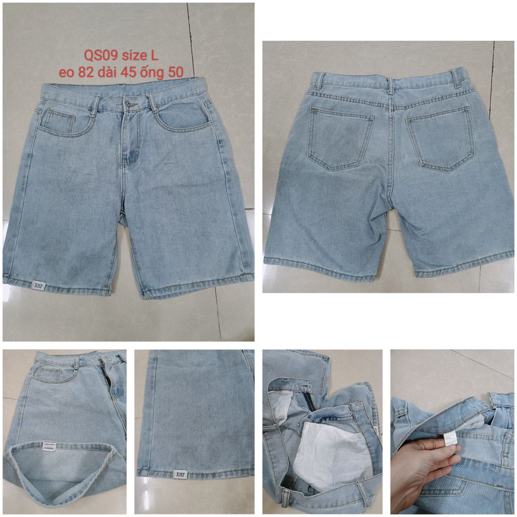 QS09#Quần Short Jean Nữ XHF Hàng Si Tuyển Size L XL | Quần Đùi Bò Nữ Ống Rộng 2Hand Màu Xanh Sáng Eo