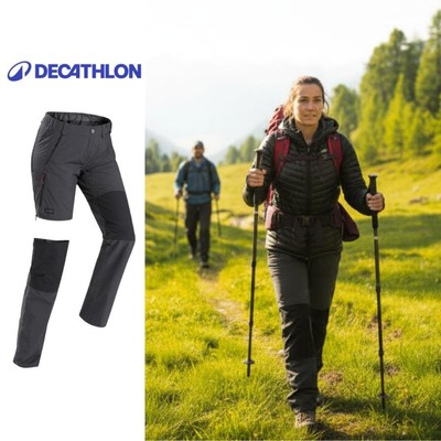 Quần dài leo núi trekking có thể điều chỉnh cho nữ travel 100 xám DECATHLON forclaz mã 8544763
