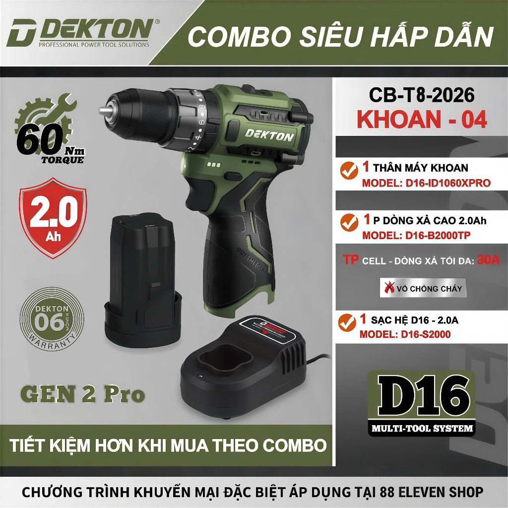 Combo Máy Khoan 3 Chức Năng 16.8V Dekton D16-ID1060XPRO (1P)
